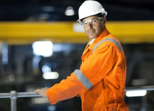 Industrial worker wearing safety gear to prevent asbestos exposure